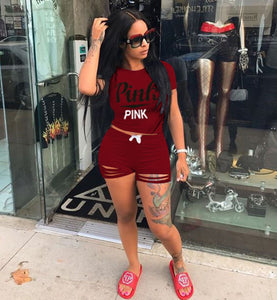 Pink Letter Print 2 Piece Set Tracksuit Women Top And Hollow Pants Casual Outfit Sweatshirts Two Pcs Sportwear eprolo