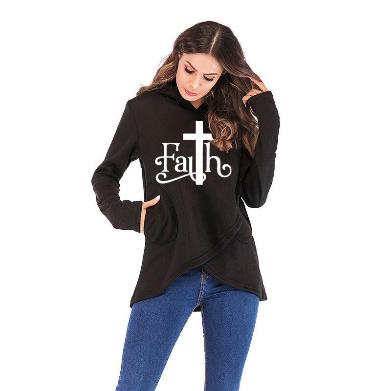 Large Size Faith Print Sweatshirt Hoodies eprolo