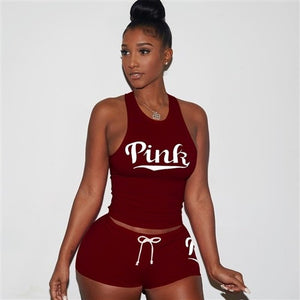 Letters Print Tank Top Shorts Two Piece Set Round Neck Sexy Sleeveless Women Outfits Summer Sporting 2 Piece Set eprolo