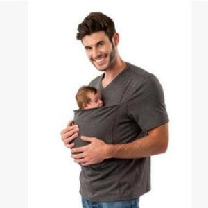 Multifunction Shirts Plus Size Baby Carrier Clothing Kangaroo T-Shirt For Father Mother With Baby Short-sleeve Big Pocket Tops eprolo