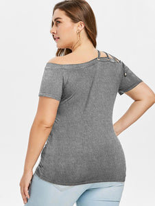 Plus Size Off The Shoulder Strappy Women T-shirt eprolo