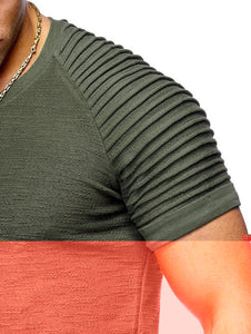 Pleated Sleeve Curved Hem T-shirt eprolo