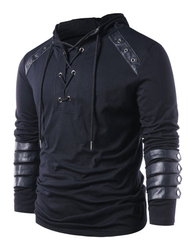 Faux Leather Lace Up Hoodie eprolo