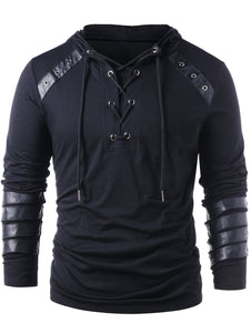 Faux Leather Lace Up Hoodie eprolo