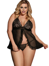 Load image into Gallery viewer, Plus Size Scalloped Trim Lace Panel Babydoll eprolo