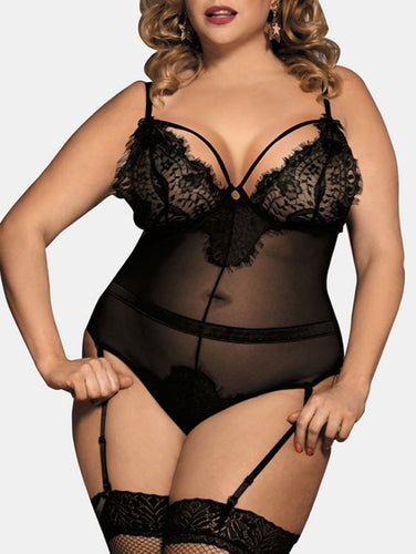 Plus Size Lace Insert Mesh Lingerie Teddy eprolo