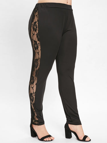 Side Lace Panel Plus Size Leggings eprolo