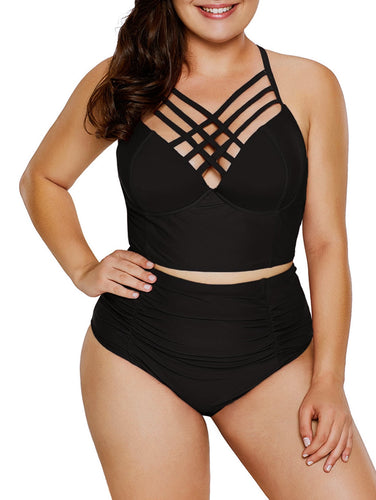 Plus Size Criss Cross Underwire Tankini Set Rasmarv