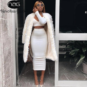 NewAsia Sexy Two Piece Set V-neck Long Sleeve Crop Top Long Skirt Set Party Clothing Sets Outfit Women Two Piece Outfits 2020 eprolo