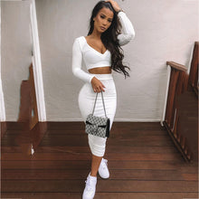 Load image into Gallery viewer, NewAsia Sexy Two Piece Set V-neck Long Sleeve Crop Top Long Skirt Set Party Clothing Sets Outfit Women Two Piece Outfits 2020 eprolo