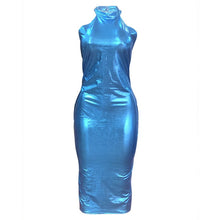 Load image into Gallery viewer, Sexy PU Leather Maxi Dress Women Summer Glossy Backless Sexy Dress Woman Party Night Blue Bodycon Club Dress eprolo