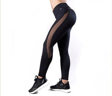 Load image into Gallery viewer, Sexy Mesh Leather Patchwork Black Leggings Women High Waist Fitness Push Up Hiking Legging Pants Jogging Femme eprolo