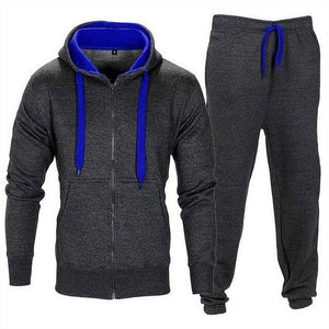 Casual Solid Tracksuit Zipper Hooded Sweatshirt Jacket +Sweatpants Mens Tracksuit eprolo