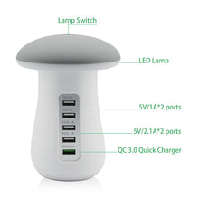 Load image into Gallery viewer, Leebote Multiple USB Phone Charger Mushroom Night Lamp Charging Station Dock QC 3.0 Quick Charger for Mobile Phone and Tablet eprolo