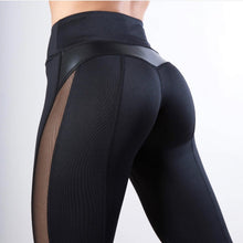 Load image into Gallery viewer, Sexy Mesh Leather Patchwork Black Leggings Women High Waist Fitness Push Up Hiking Legging Pants Jogging Femme eprolo