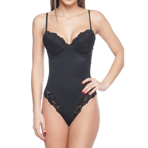 Smooth and Silky Bodysuit Shaper With Built-In Wire Bra and Sexy Lace Trims Black - Plus Sizes Body Beautiful Shapewear