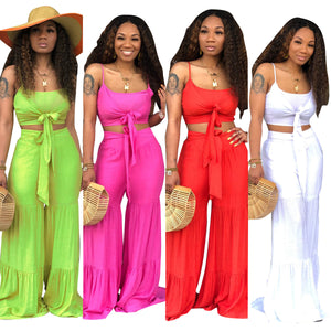 Sexy 2 Piece Sleeveless  Crop Top and Wide Leg Pants  Plus Size Two Pcs Matching Sets eprolo