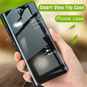 Clear View Flip Case For iphone XS XS Max XR X 8 7 6S 6 Plus Mirror Leather+PC Stand Cover For Samsung S8 S9 Plus A7 2018 Case eprolo