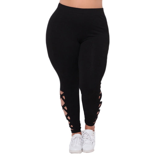 Plus size leggings Women Elastic Leggings Solid Criss-Cross Hollow Out leggings eprolo