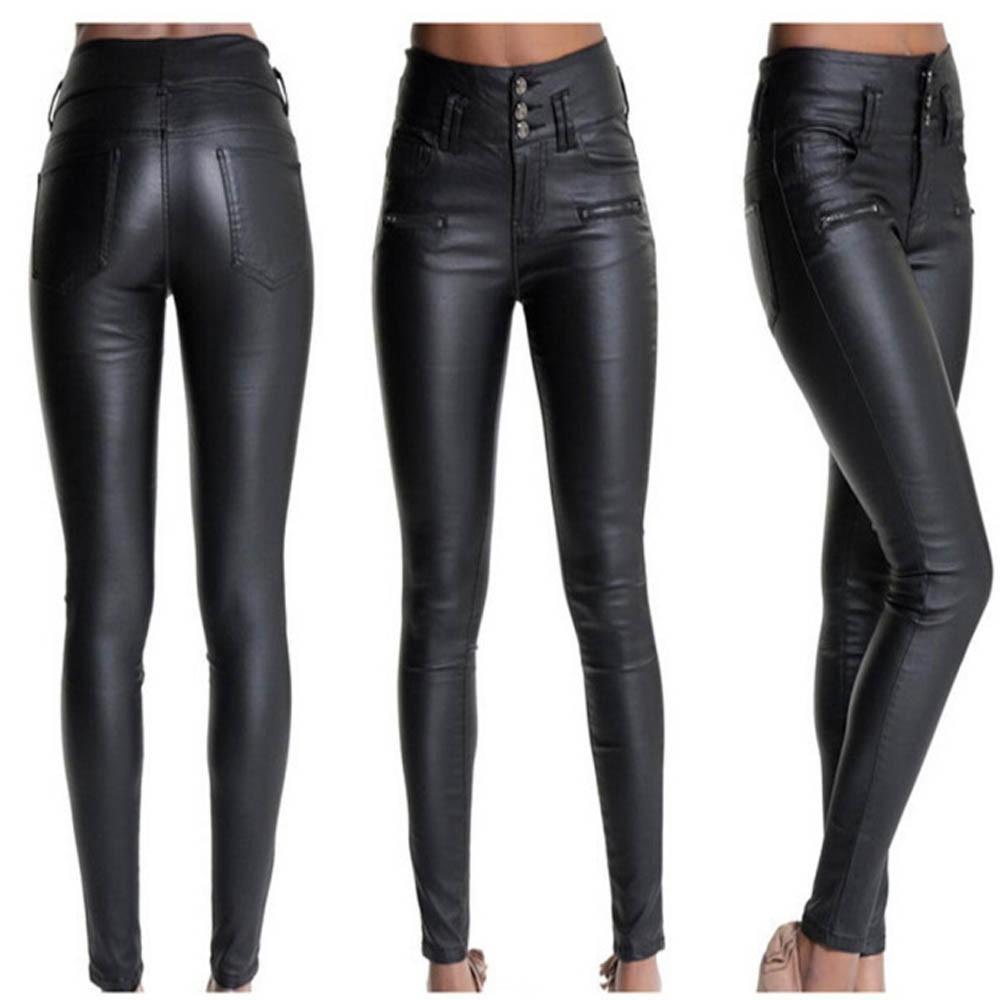 Women stretchy faux leather pants, skinny high waist eprolo