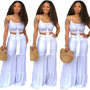 Sexy 2 Piece Sleeveless  Crop Top and Wide Leg Pants  Plus Size Two Pcs Matching Sets eprolo