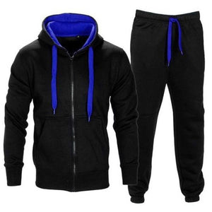 Casual Solid Tracksuit Zipper Hooded Sweatshirt Jacket +Sweatpants Mens Tracksuit eprolo