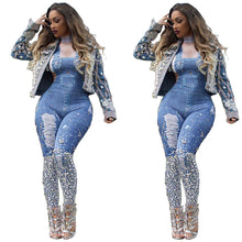 Load image into Gallery viewer, Sexy Plus Size Print Jeans Rompers Strap Pocket Denim Casual Loose Jumpsuit Long Pants eprolo
