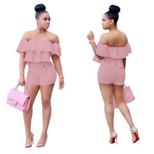 Load image into Gallery viewer, Plus Size Women Playsuits And Jumpsuit Two Pieces Set Women Ruffles Crop Top And Shorts Bodycon Bodysuit eprolo