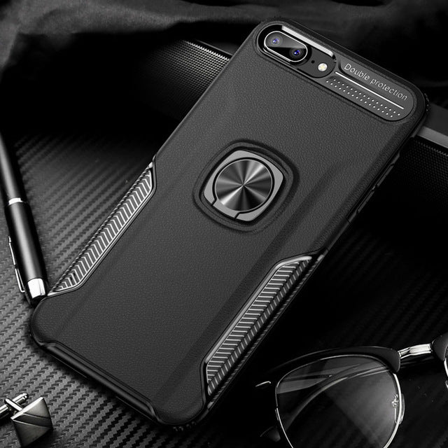 Luxury Leather skin Shockproof phone case For iPhone 7 8 6 6s plus back cover For iphone XR XS max cases with magnet ring holder eprolo