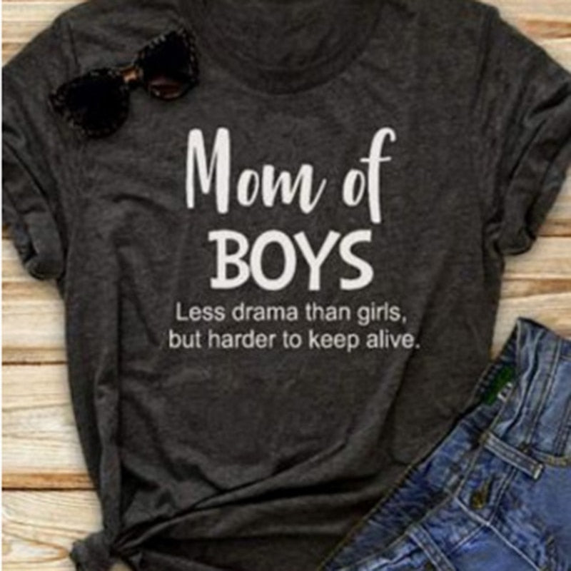 T-shirt MOM OF BOYS Print Summer Funny T shirts Women Men hipster Casual Top Shirts eprolo