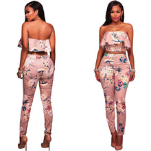 Load image into Gallery viewer, Summer Women Clothes Plus size Flower two piece set Print off shoulder crop top Ruffles cropped Tops Pants Pattern suit eprolo