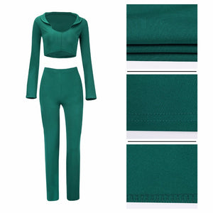 Spring two piece set Women tracksuit Plus size Sexy Solid color Crop Top Tight cropped tops Long Pant eprolo
