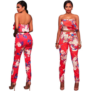 Summer Women Clothes Plus size Flower two piece set Print off shoulder crop top Ruffles cropped Tops Pants Pattern suit eprolo