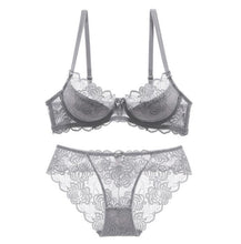 Load image into Gallery viewer, Sexy Bra Ultrathin Underwear Set Plus Size C D Cup Women Transparent Bra Sets Lace Embroidery Lingerie Gray Brassiere eprolo