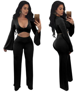Spring two piece set Women tracksuit Plus size Sexy Solid color Crop Top Tight cropped tops Long Pant eprolo