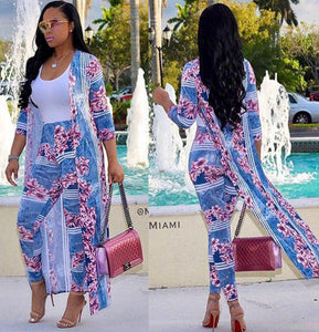 Plus Size Sexy two Piece Set Women clothes Cardigan Cloak Long Top And Bodycon Pant Matching Sets