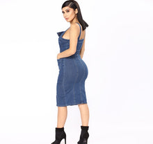 Load image into Gallery viewer, Female Sexy Spaghetti Strap Sleeveless Jeans Dresses  Clothing Women Single Breasted Party Ladies Split Denim Dress eprolo