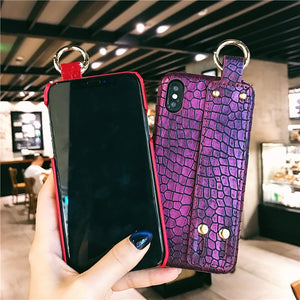 Plain With Wrist Strap Case For iPhone XS Max Case Leather Hard Back Cover Coque eprolo