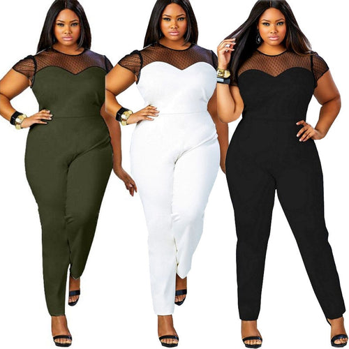 Plus Size Casual, Women Jumpsuit O-Neck Patchwork Lace Jumpsuit Curvy  Romper eprolo