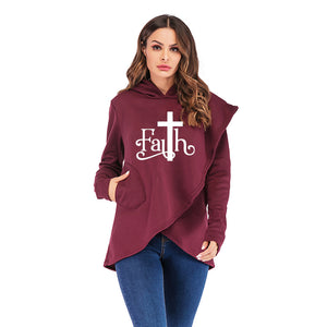 Large Size Faith Print Sweatshirt Hoodies eprolo