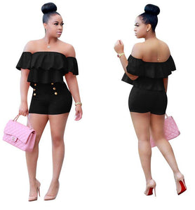 Plus Size Women Playsuits And Jumpsuit Two Pieces Set Women Ruffles Crop Top And Shorts Bodycon Bodysuit eprolo