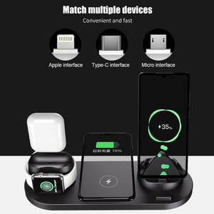 6 in 1 Wireless Charger Dock Station for iPhone/Android/Type-C USB Phones 10W Qi Fast Charging For Apple Watch AirPods Pro eprolo