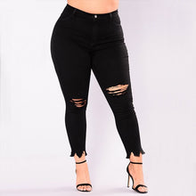 Load image into Gallery viewer, Women Holes Plus Size Jeans Pants Skinny Elastic Pencil Pants Mid Waist Black Jeans Woman Casual Spring 2-7XL Trousers eprolo