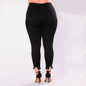 Women Holes Plus Size Jeans Pants Skinny Elastic Pencil Pants Mid Waist Black Jeans Woman Casual Spring 2-7XL Trousers eprolo