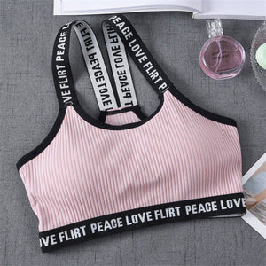 Sports Bra One Size High Elastic Stretch Sports Top Bra Cotton Letters Sports Wear For Women Gym Yoga Bra Running Tops Fitness eprolo