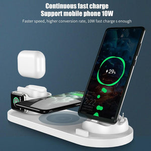 6 in 1 Wireless Charger Dock Station for iPhone/Android/Type-C USB Phones 10W Qi Fast Charging For Apple Watch AirPods Pro eprolo