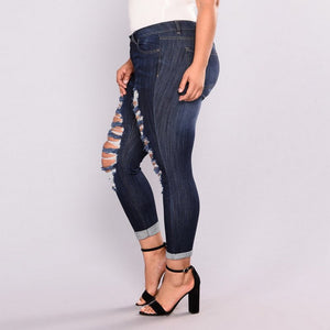 Plus Size High Elastic Hole Jeans Women's True Denim Skinny Distressed Jean For Women Jeans Pencil Pants eprolo