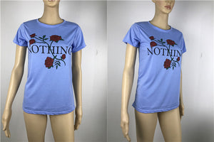 Thin Women T Shirts O Neck Rose Print Cotton Blend T-shirt eprolo
