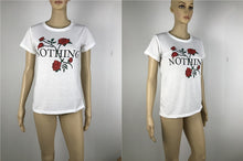 Load image into Gallery viewer, Thin Women T Shirts O Neck Rose Print Cotton Blend T-shirt eprolo
