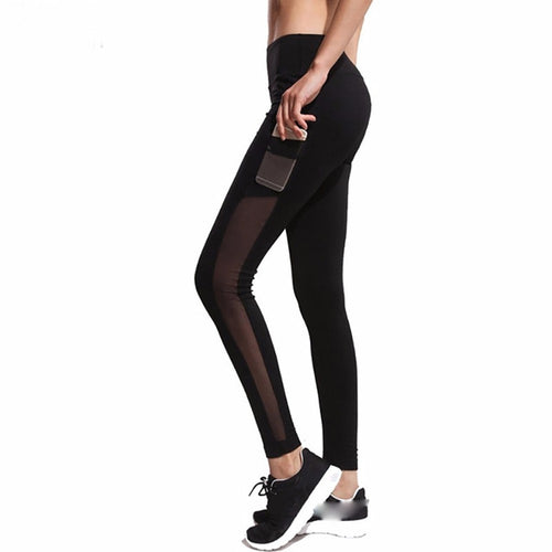 Women fitness black tights mesh leggings with pocket Pluscool sports eprolo